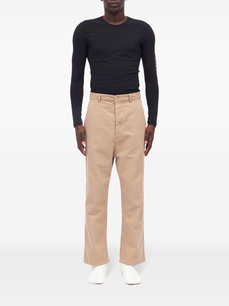 Neutral Logo-embroidered Cotton Trousers