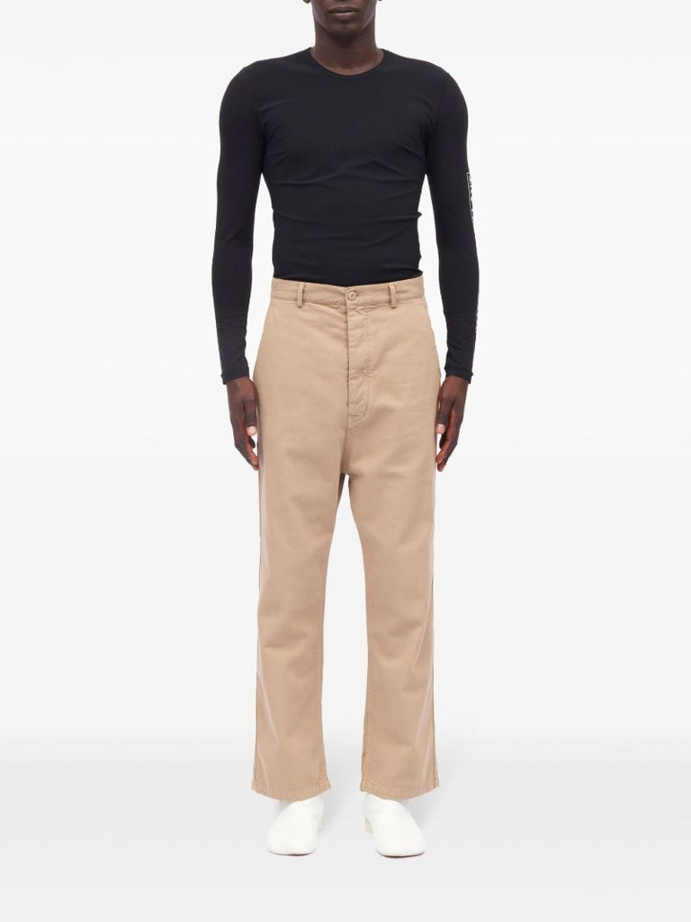 Neutral Logo-embroidered Cotton Trousers