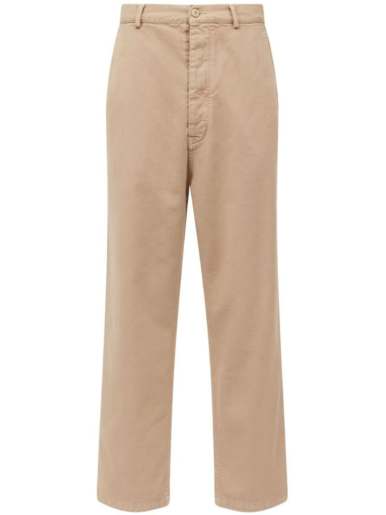 Neutral Logo-embroidered Cotton Trousers