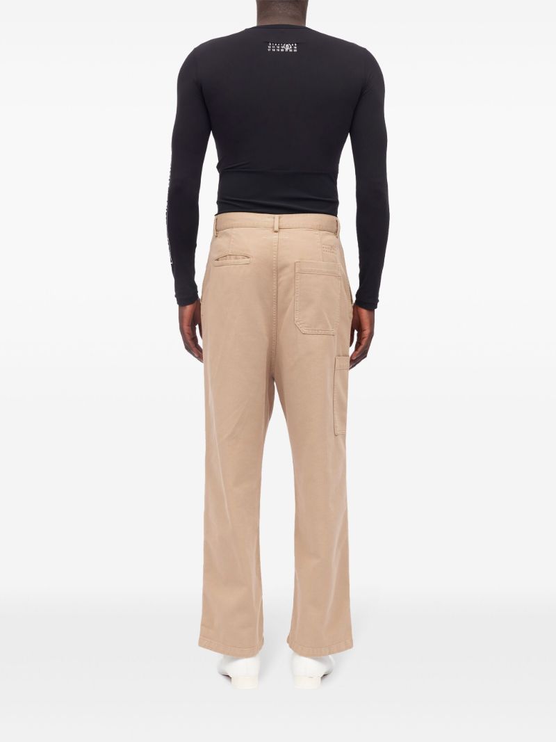 Neutral Logo-embroidered Cotton Trousers