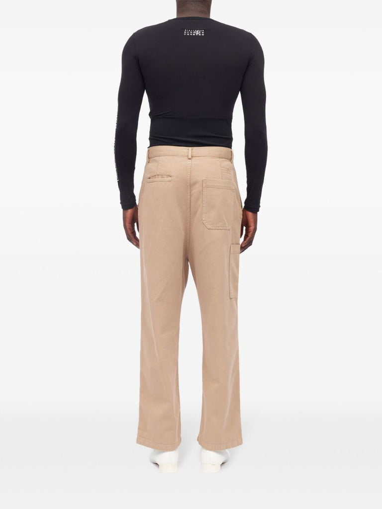 Neutral Logo-embroidered Cotton Trousers
