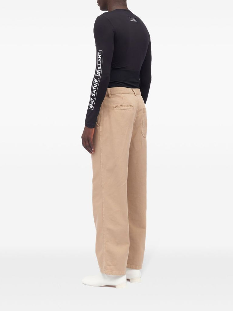 Neutral Logo-embroidered Cotton Trousers