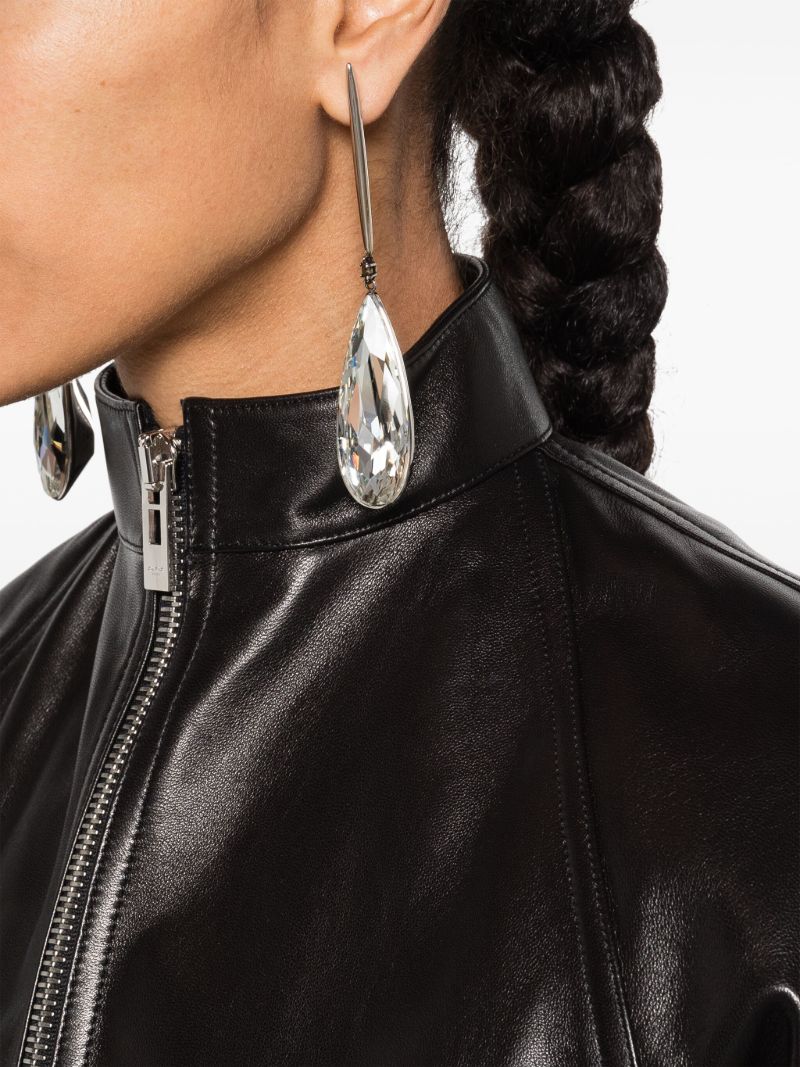 Silver-tone Stick Crystal Drop Earrings