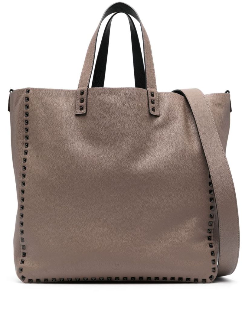 Brown Rockstud Leather Tote Bag