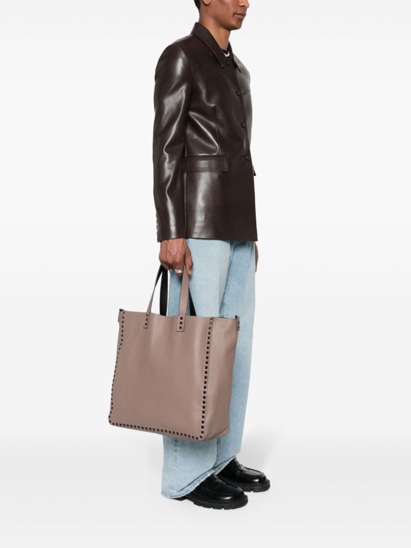 Brown Rockstud Leather Tote Bag