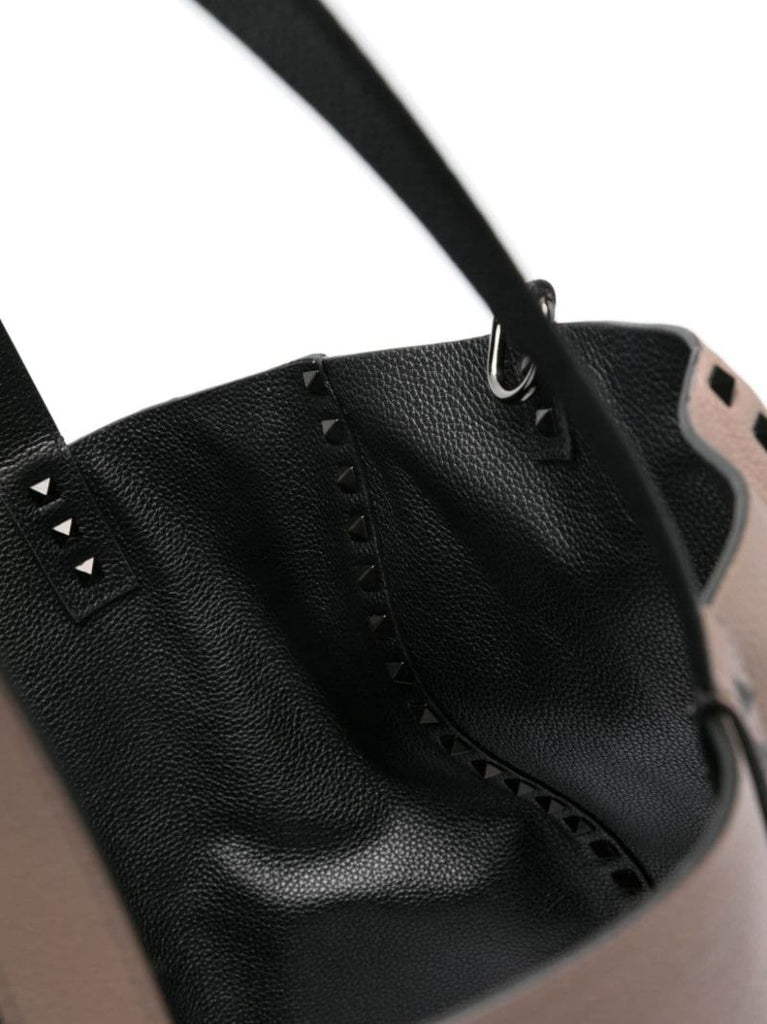 Brown Rockstud Leather Tote Bag