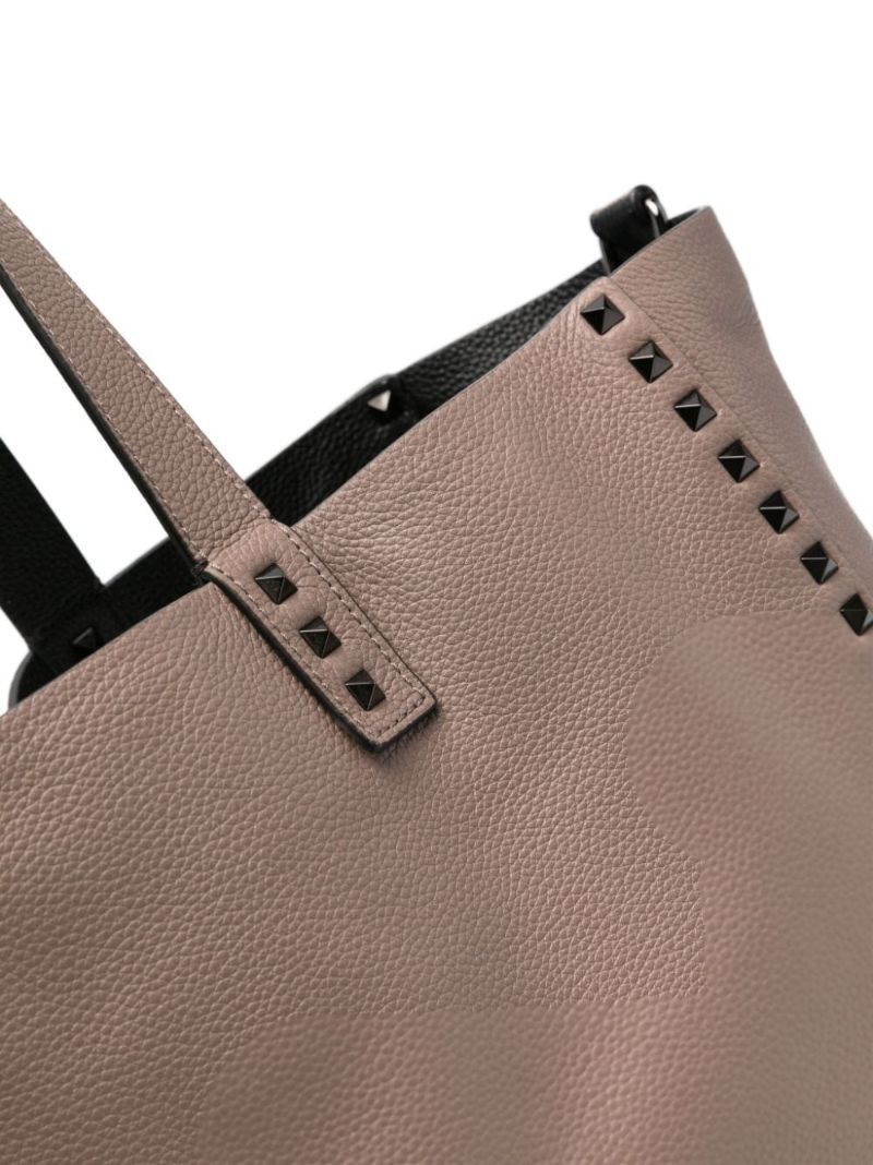 Brown Rockstud Leather Tote Bag