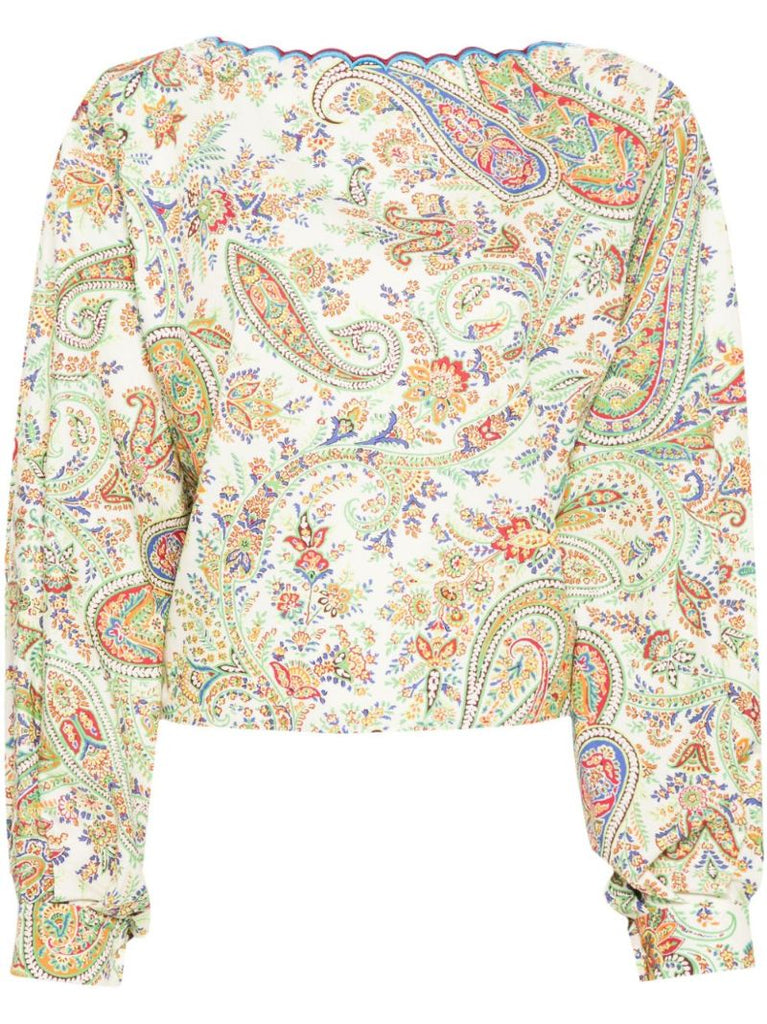 Yellow Paisley-print Cotton Blouse
