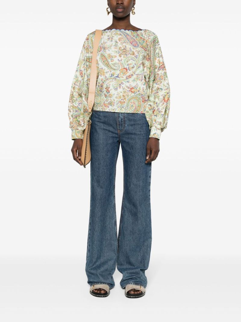 Yellow Paisley-print Cotton Blouse