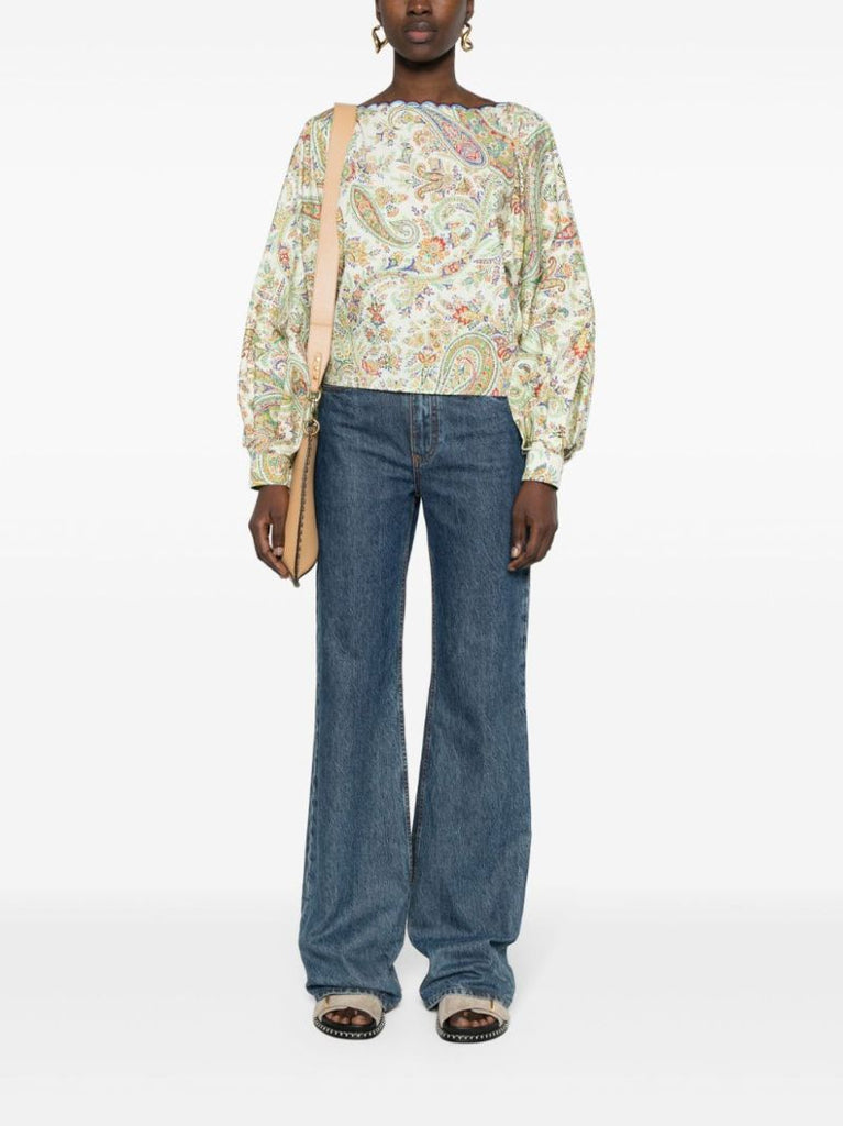 Yellow Paisley-print Cotton Blouse