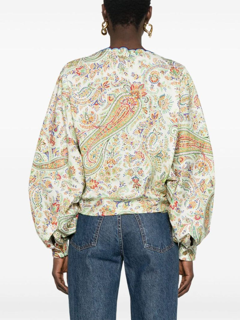 Yellow Paisley-print Cotton Blouse
