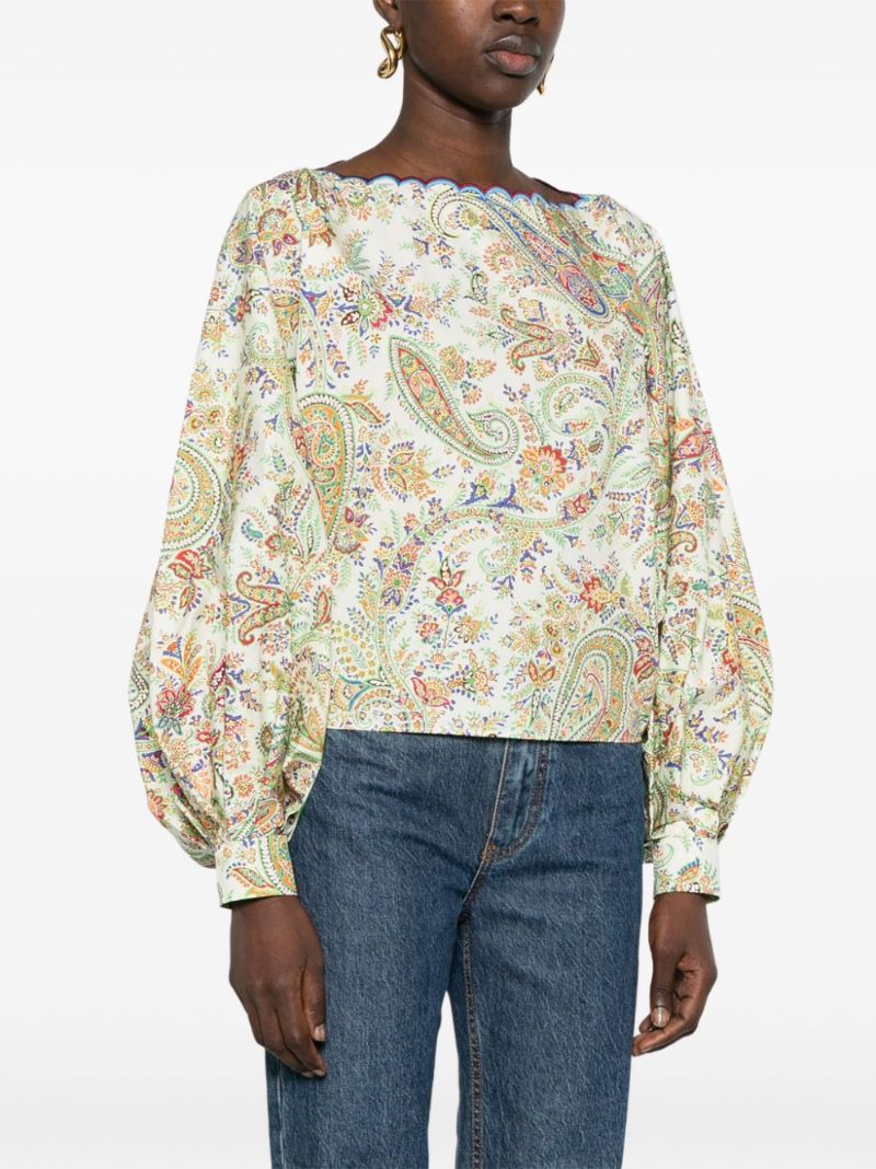 Yellow Paisley-print Cotton Blouse