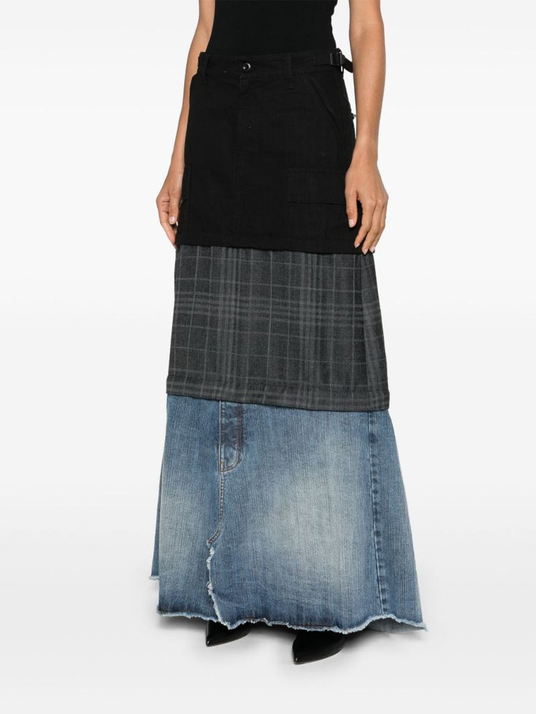 Black Patchwork Layered Maxi Skirt