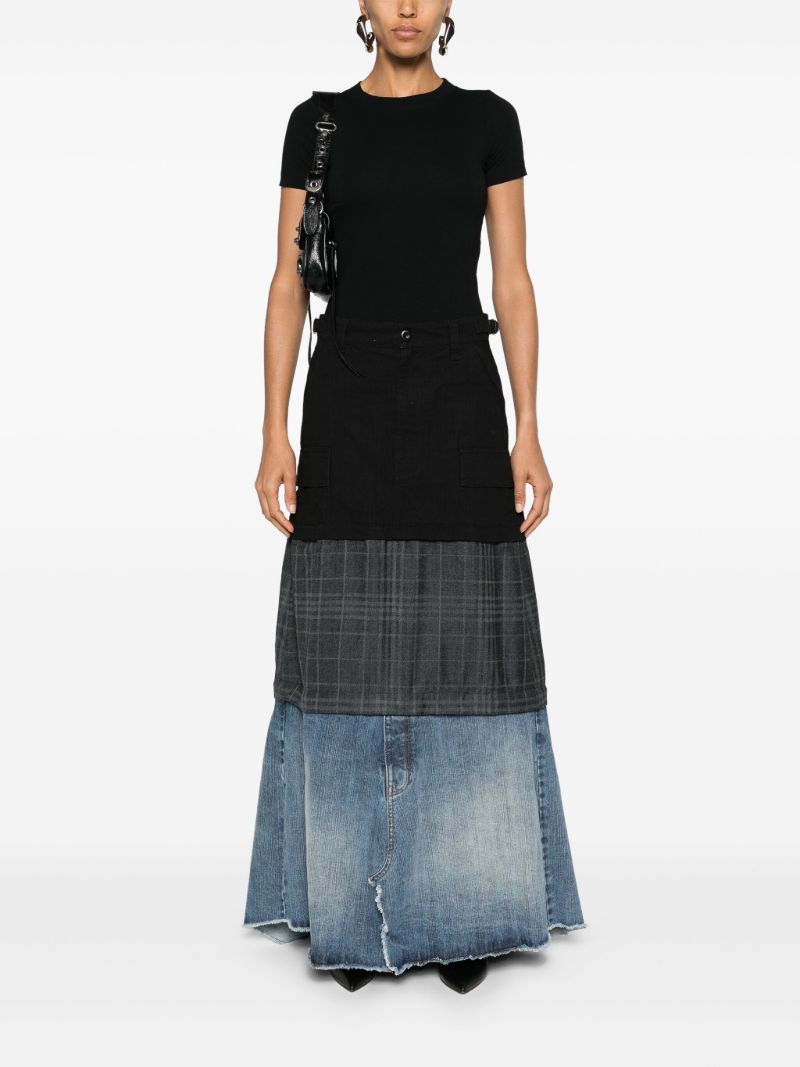 Black Patchwork Layered Maxi Skirt