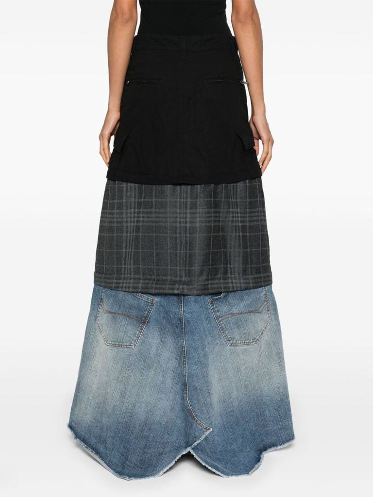 Black Patchwork Layered Maxi Skirt