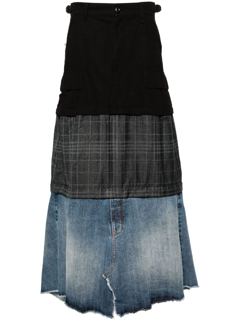 Black Patchwork Layered Maxi Skirt