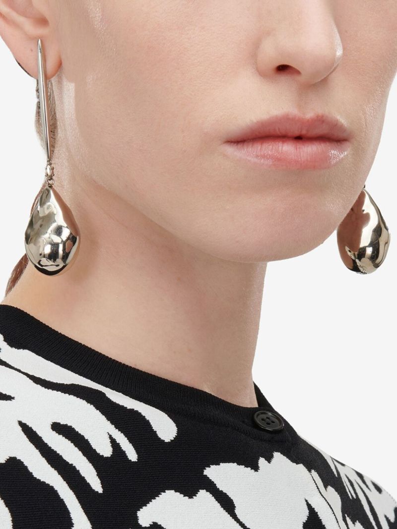 Silver Pearl Shaped Drop Earrings