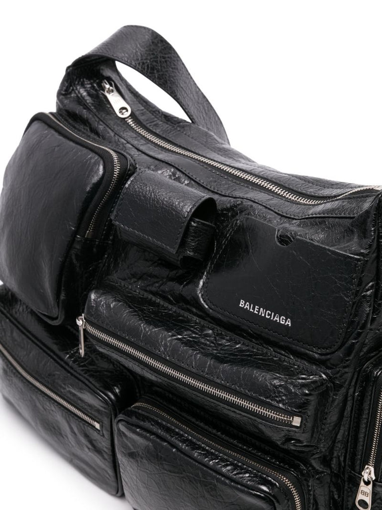 Black Superbusy Leather Messenger Bag