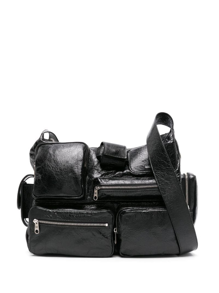 Black Superbusy Leather Messenger Bag
