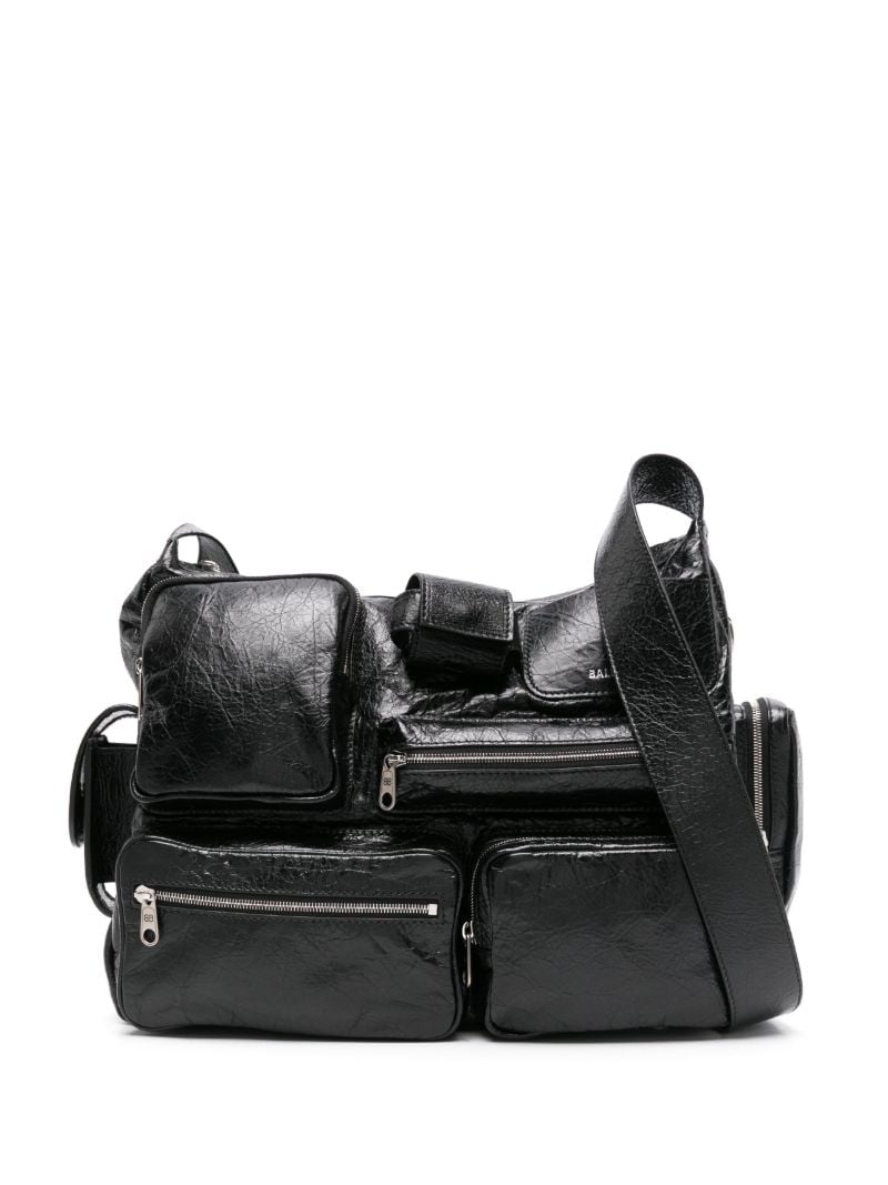 Black Superbusy Leather Messenger Bag