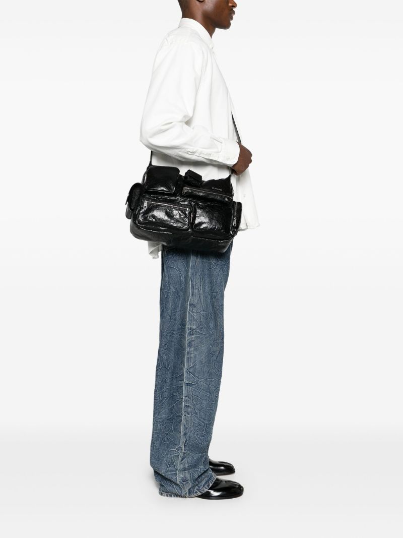 Black Superbusy Leather Messenger Bag