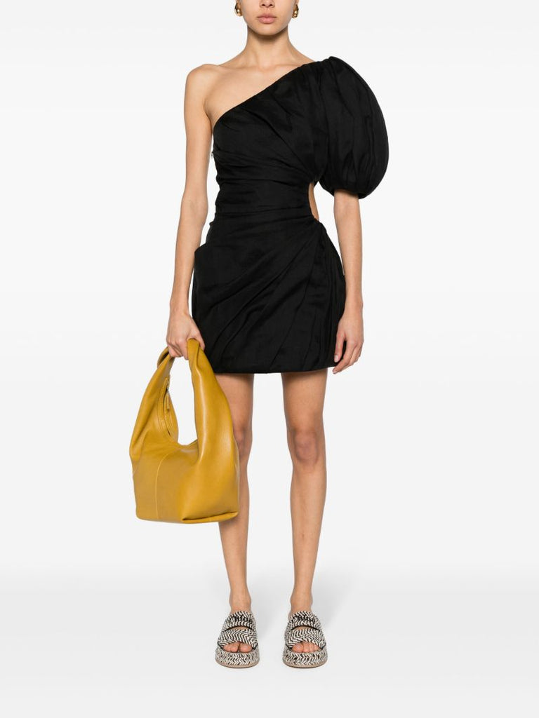 Black One-shoulder Ramie Dress