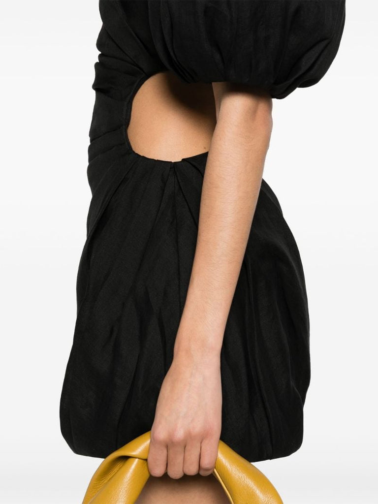 Black One-shoulder Ramie Dress