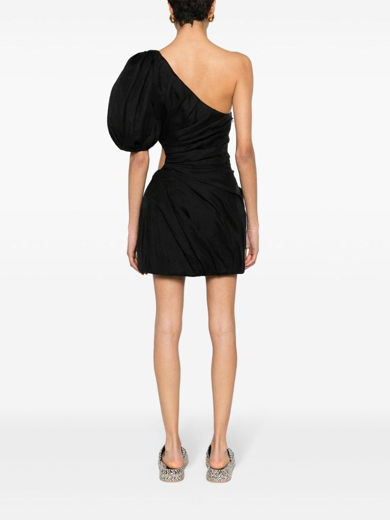 Black One-shoulder Ramie Dress