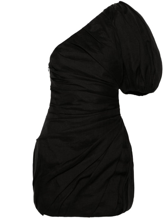 Black One-shoulder Ramie Dress
