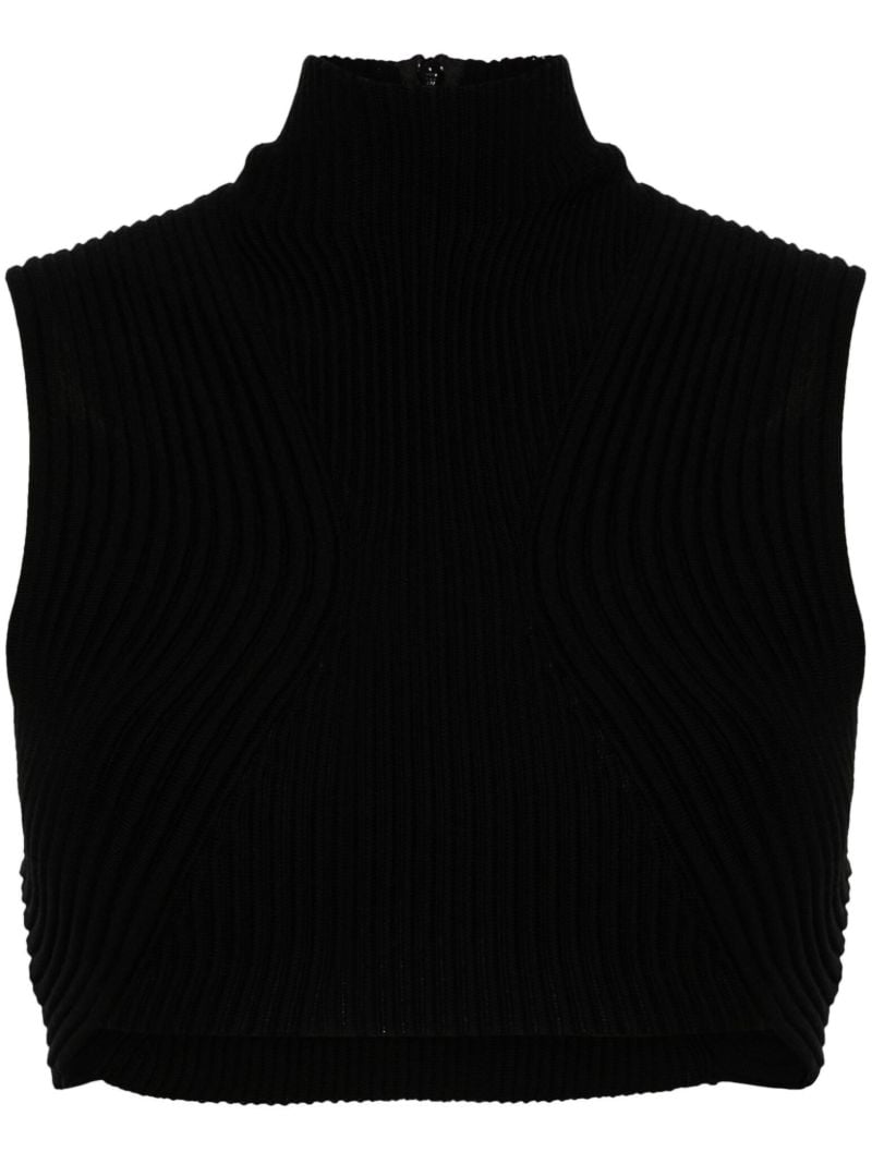 Black Ribbed-knit Wool Top