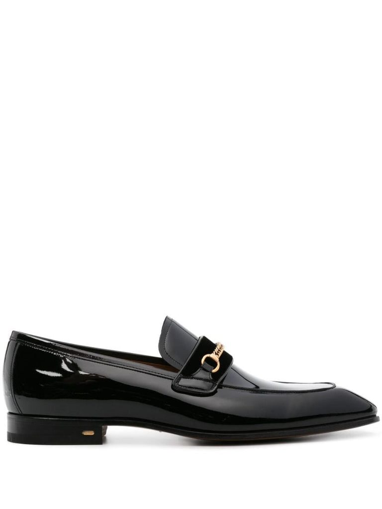 Black Bailey Chain-detail Leather Loafers