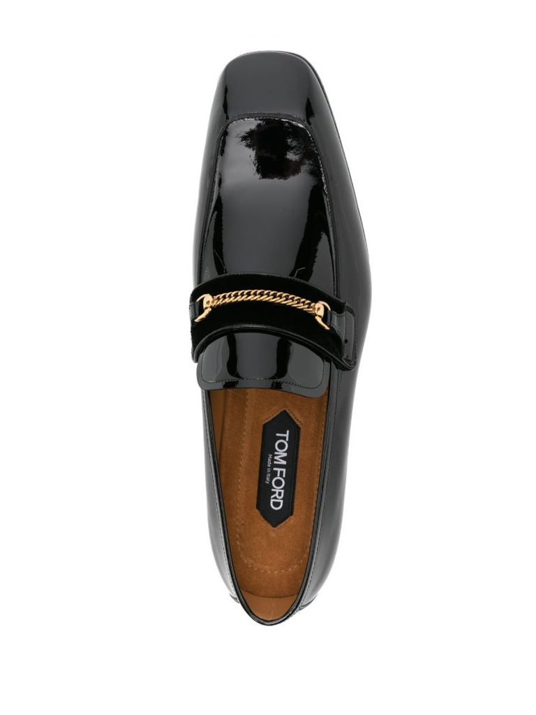 Black Bailey Chain-detail Leather Loafers