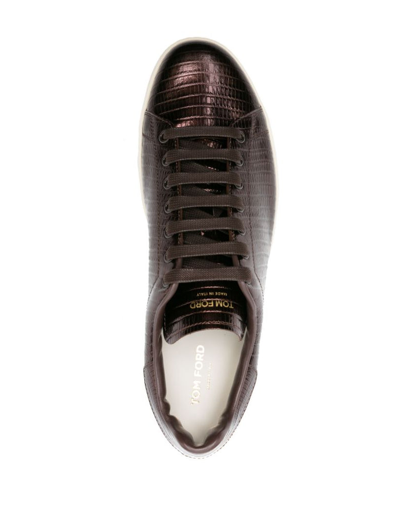 Brown Warwick Crocodille-effect Sneakers
