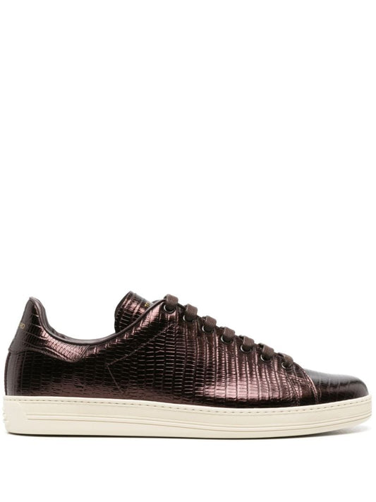 Brown Warwick Crocodille-effect Sneakers