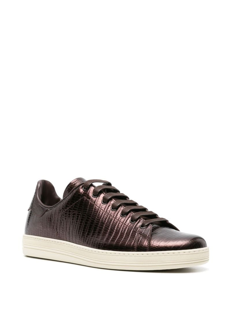 Brown Warwick Crocodille-effect Sneakers