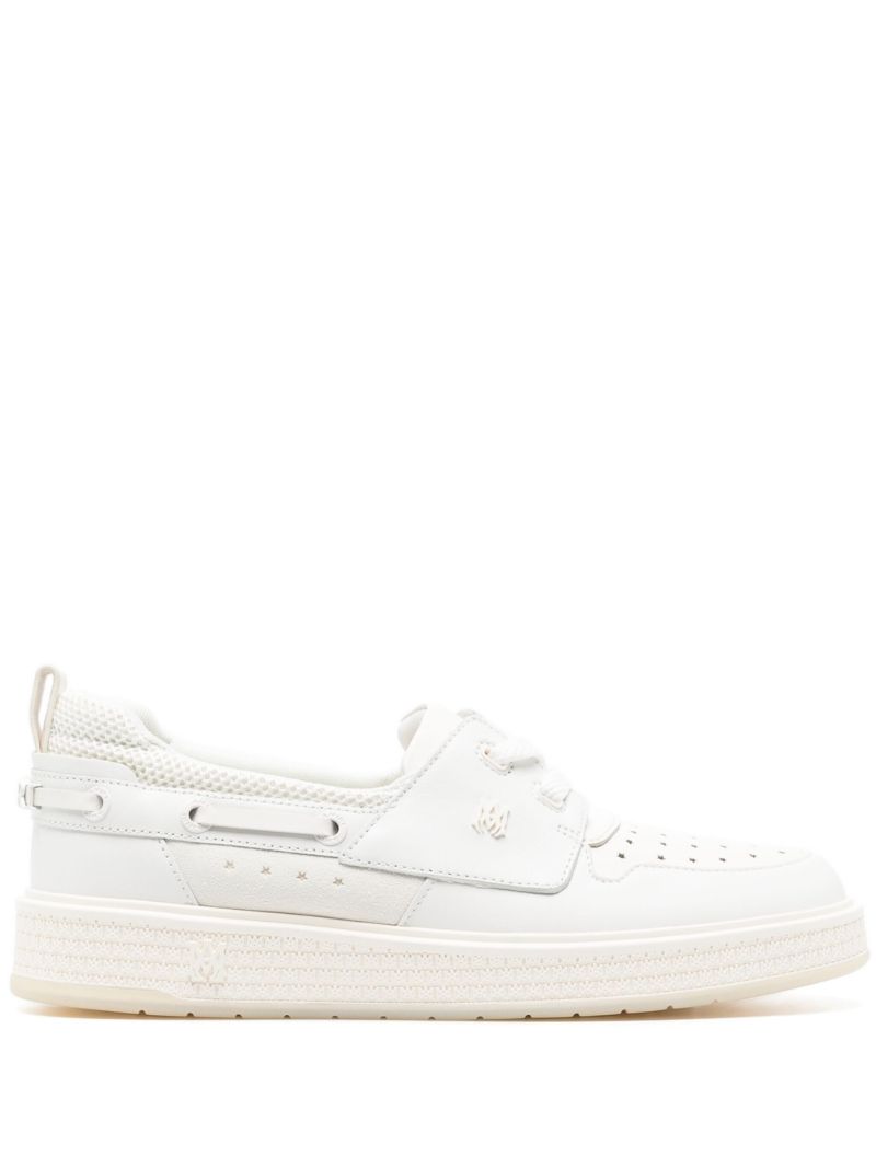 White Perforated Leather Boat Shoes