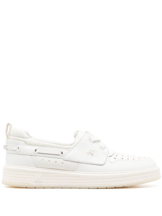 White Perforated Leather Boat Shoes