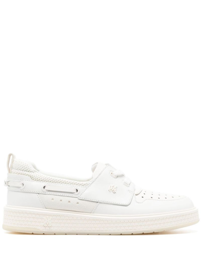 White Perforated Leather Boat Shoes