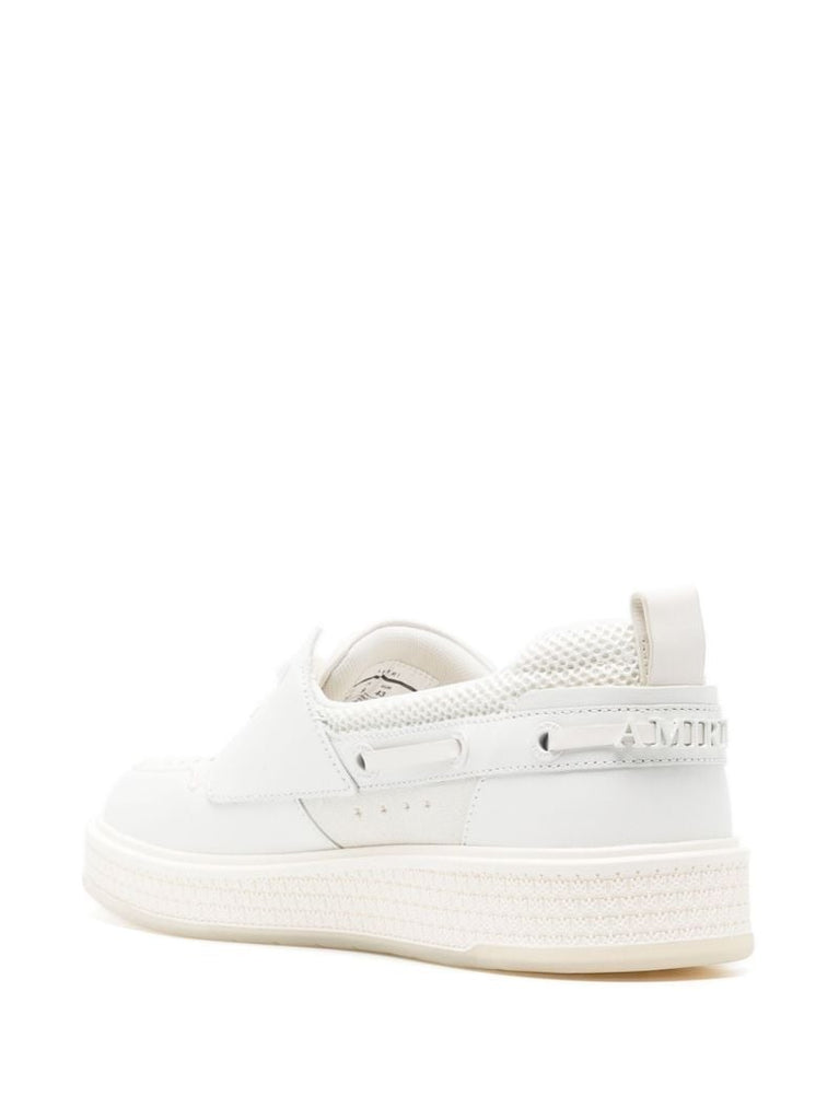 White Perforated Leather Boat Shoes