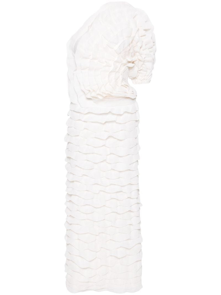 White Ruffled One-shoulder Dress