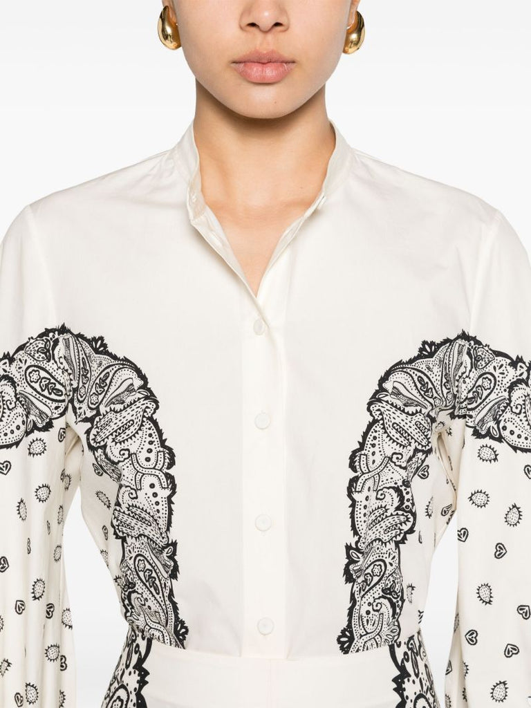 White Bandana-print Cotton Shirt