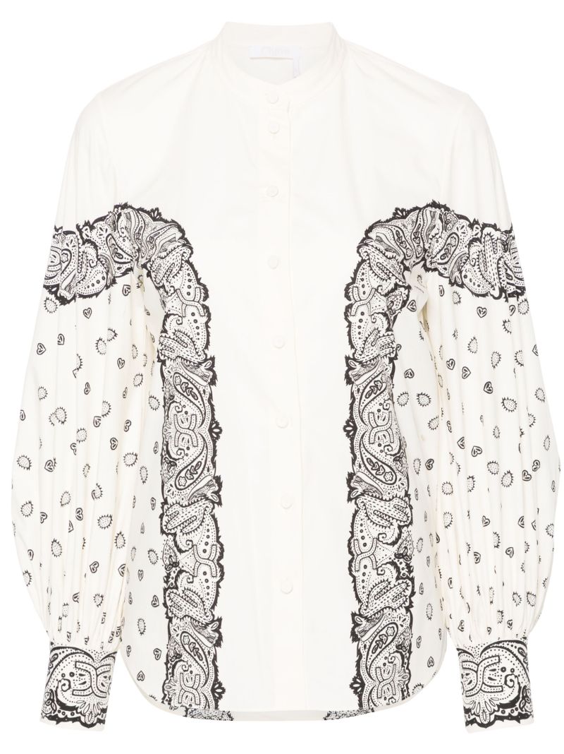 White Bandana-print Cotton Shirt