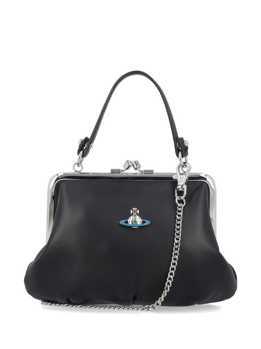Black Granny Frame Leather Tote Bag