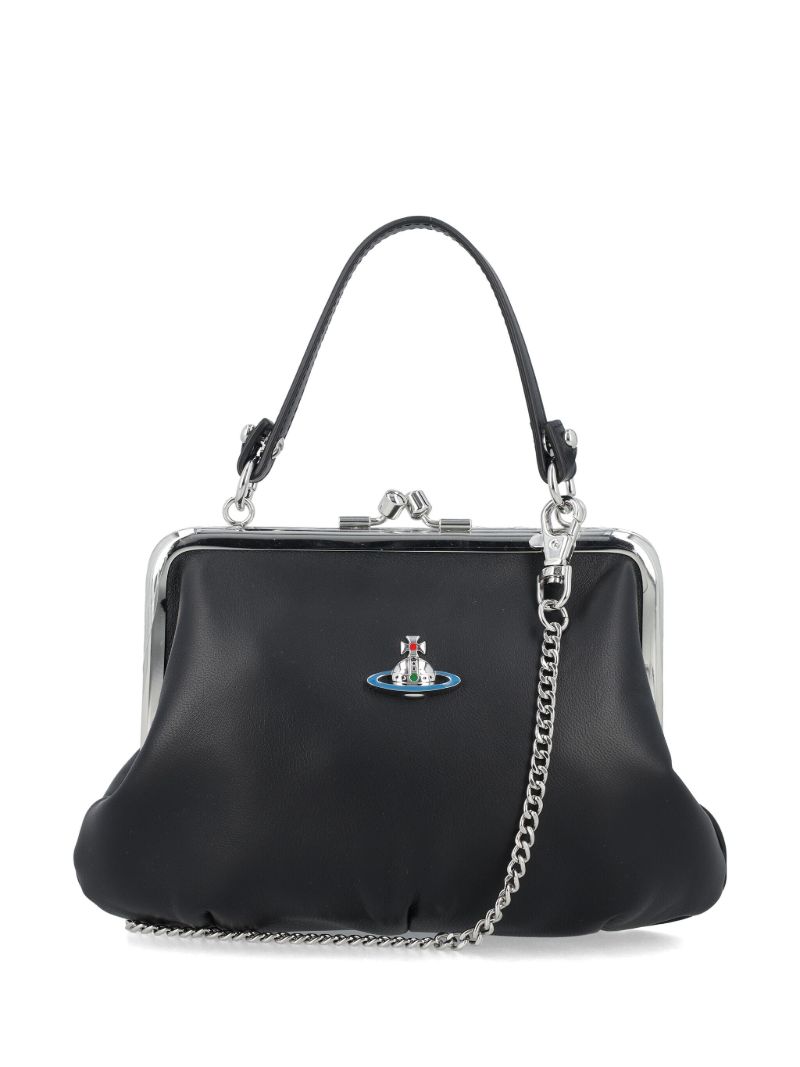 Black Granny Frame Leather Tote Bag