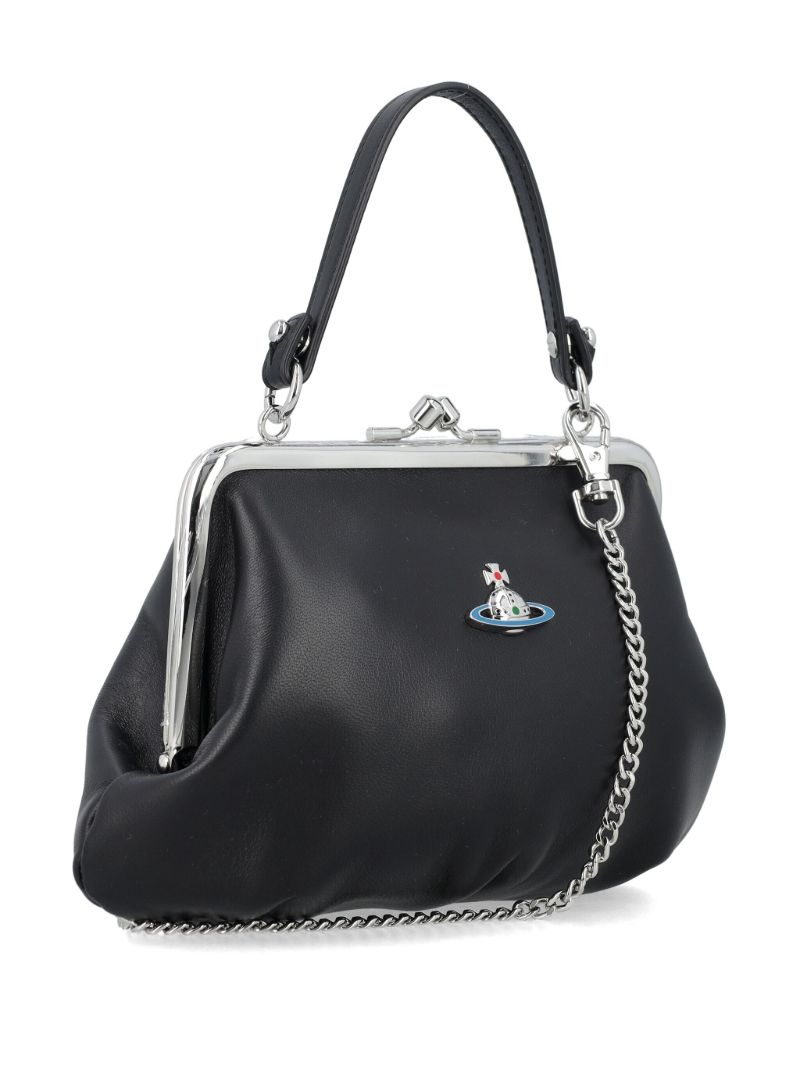 Black Granny Frame Leather Tote Bag