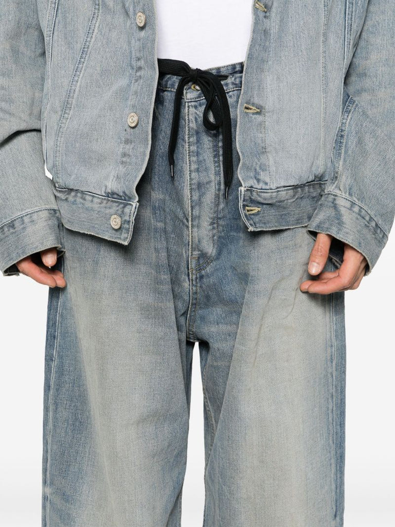 Blue Drawstring Wide-leg Jeans