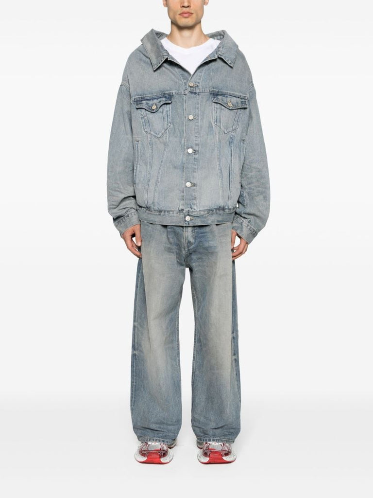 Blue Drawstring Wide-leg Jeans
