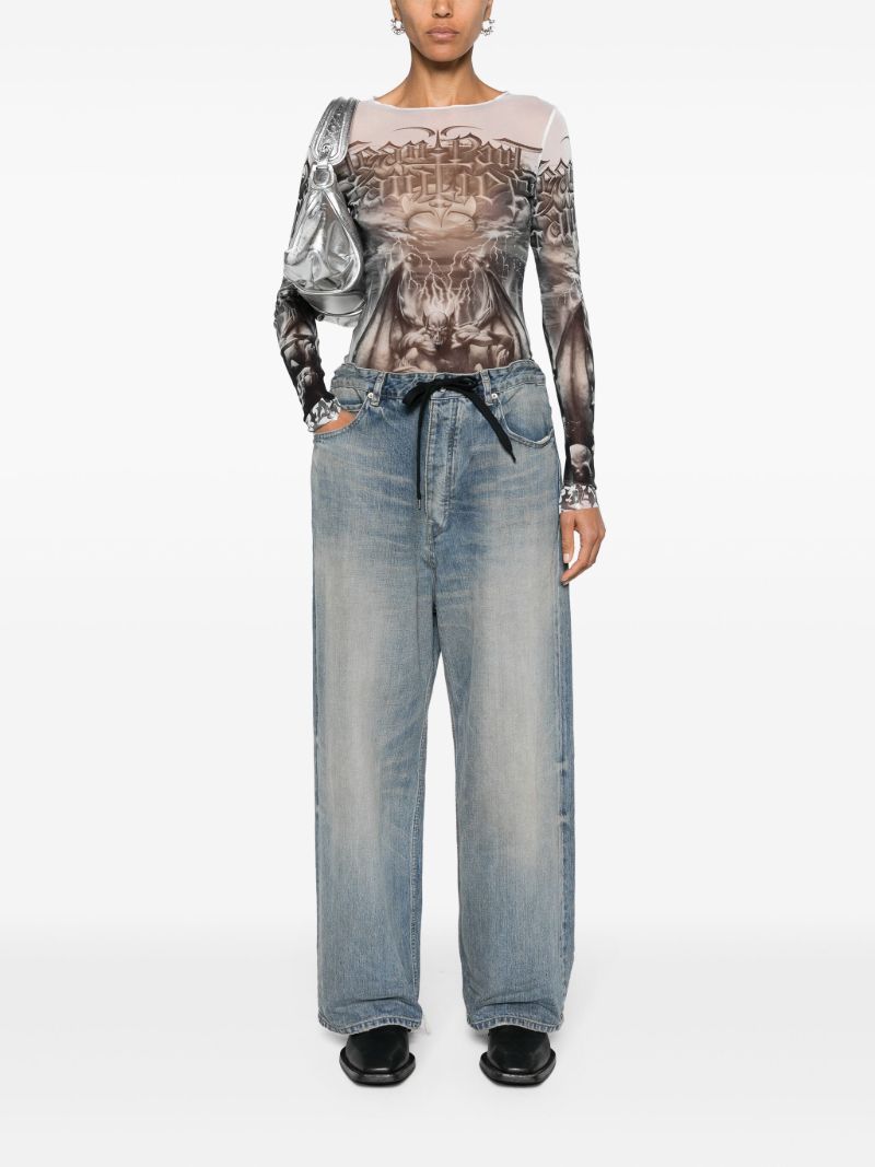 Blue Drawstring Wide-leg Jeans