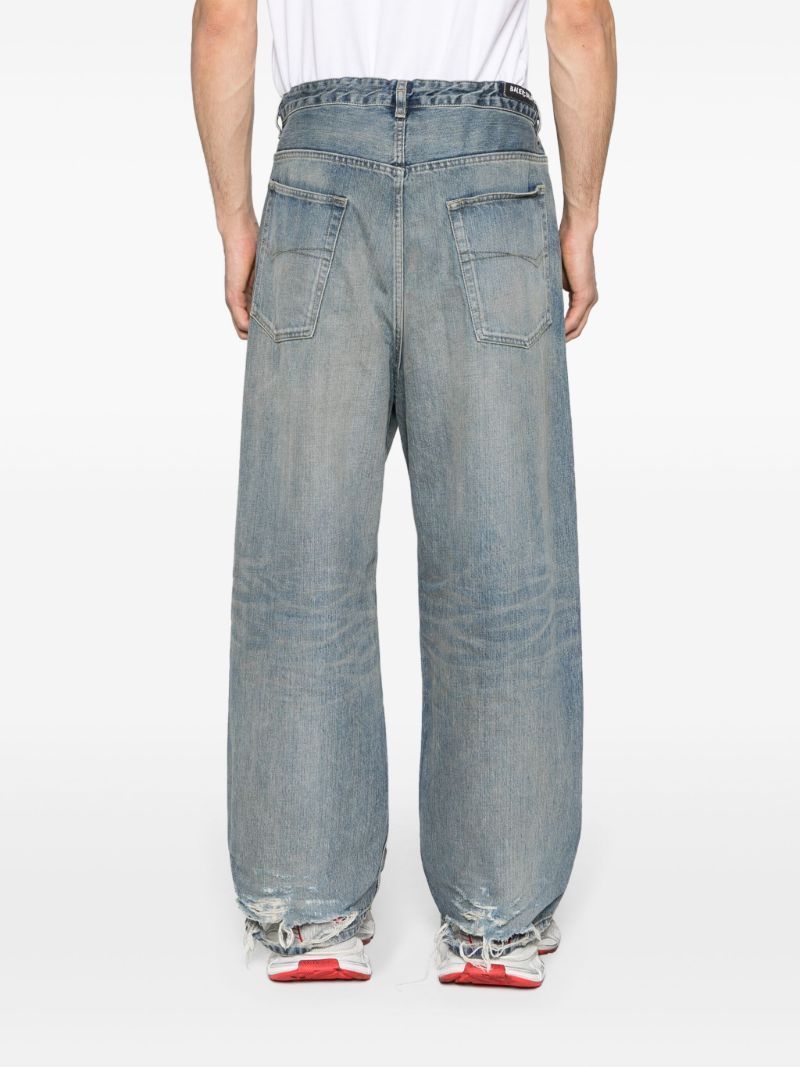 Blue Drawstring Wide-leg Jeans