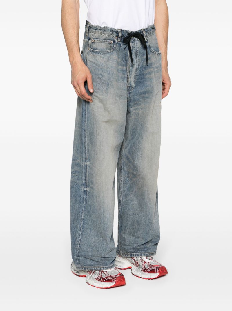 Blue Drawstring Wide-leg Jeans